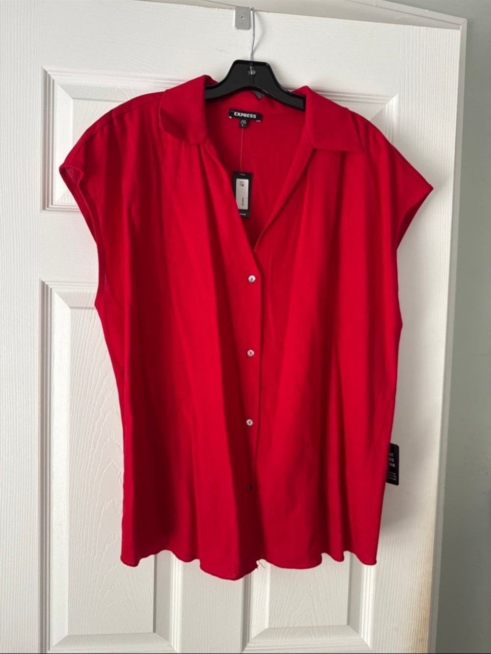 Express Women’s Red Cap Sleeve Button-Front Shirt